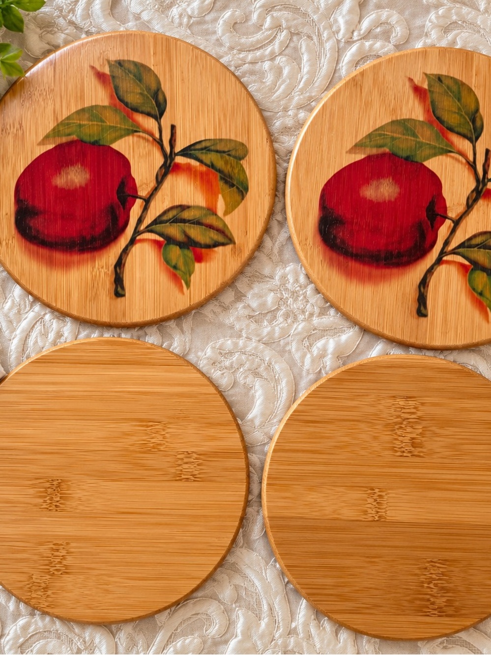 Vintage Bamboo Apple Trivets Set of 2 – Country Kitchen Decor